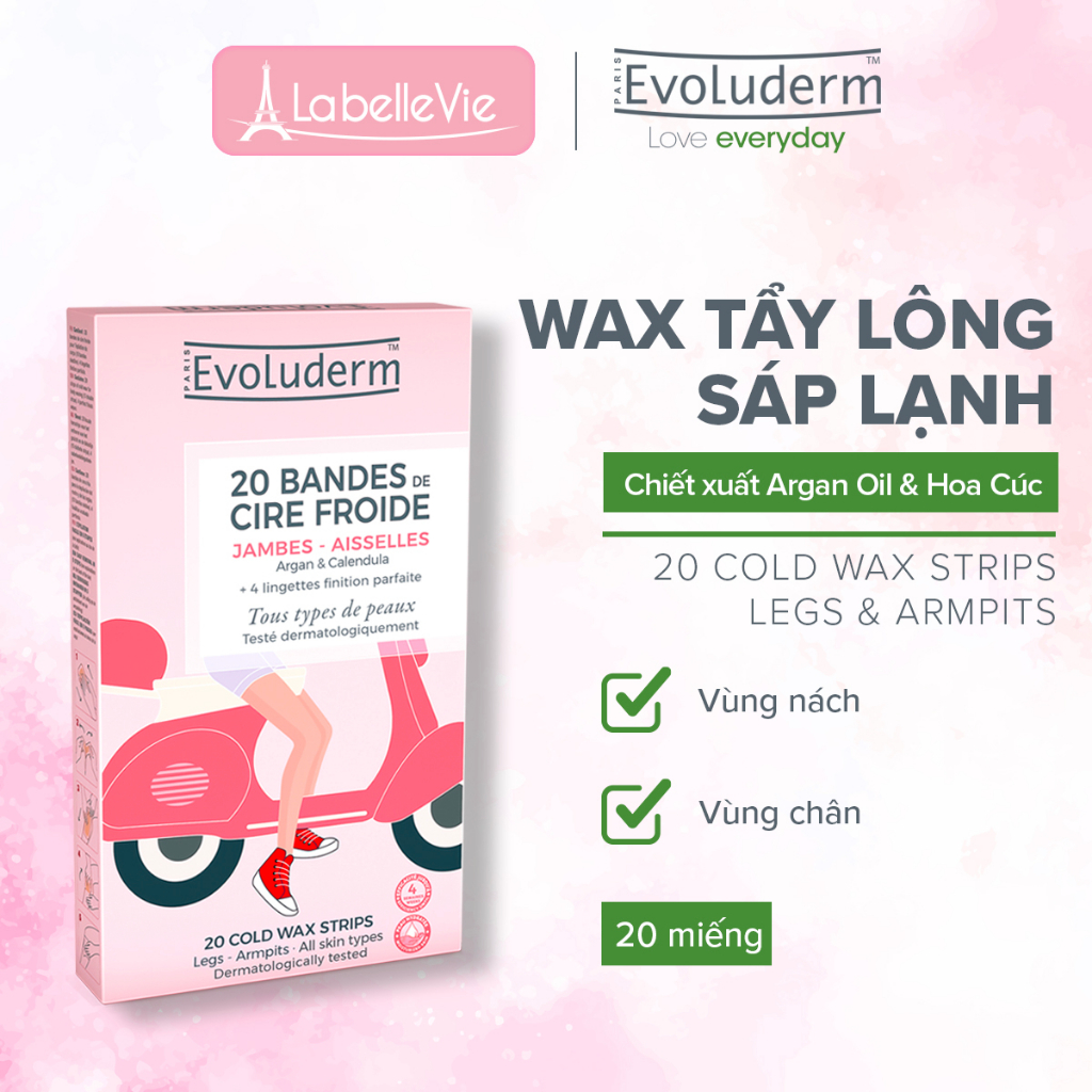 Tẩy lông miếng sáp lạnh Evoluderm cho chân tay 20 miếng