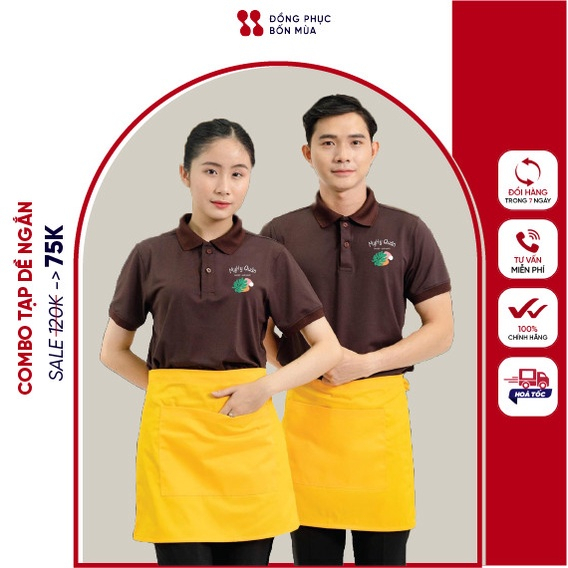 Tạp dề ngắn thương hiệu đồng phục bốn mùa chất liệu kaki dùng cho nhà hàng quán coffee