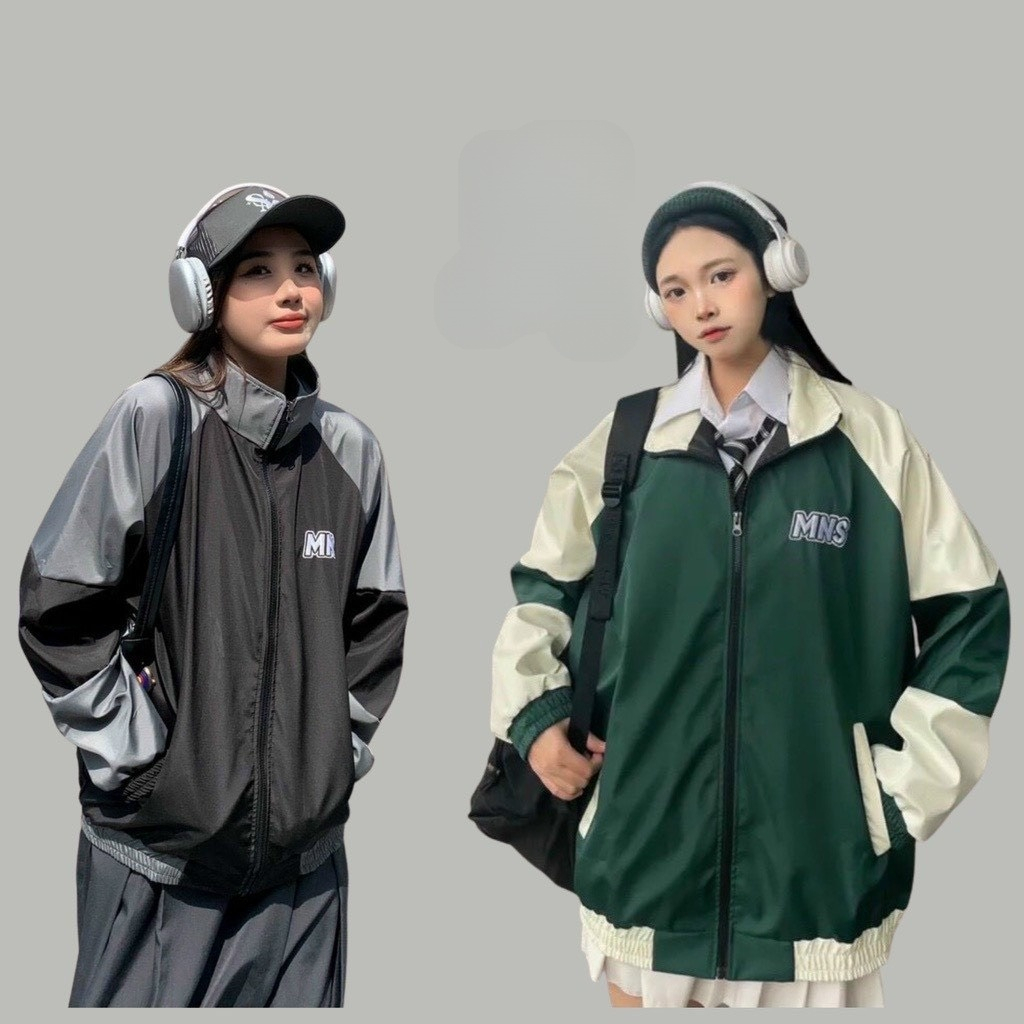 Áo khoác dù 2 lớp form rộng MNS tay phối màu unisex