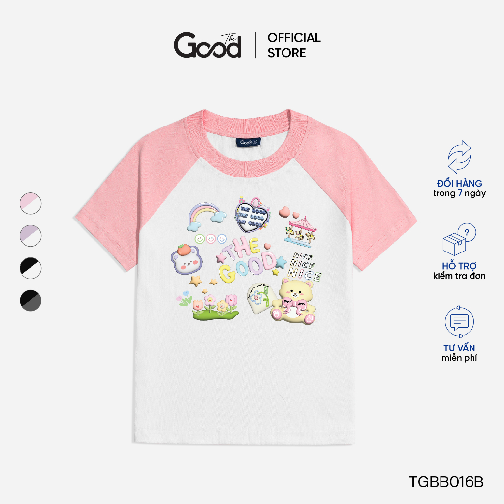 Áo Baby Tee THE GOOD Form Fit, Áo Thun 3 Màu Họa Tiết Cute Phối Màu Tay Thời Trang Thấm Hút Mồ Hôi