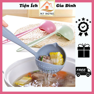Vá ăn lẩu 2 trong 1, muôi múc canh 2 in 1, muỗng vớt canh có lỗ nhựa lúa mạch