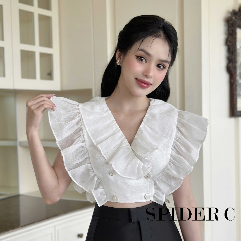 Áo croptop bèo vai nữ kiểu ôm body tank top vải tơ mềm co giãn tốt, mặc đi chơi, đi biển