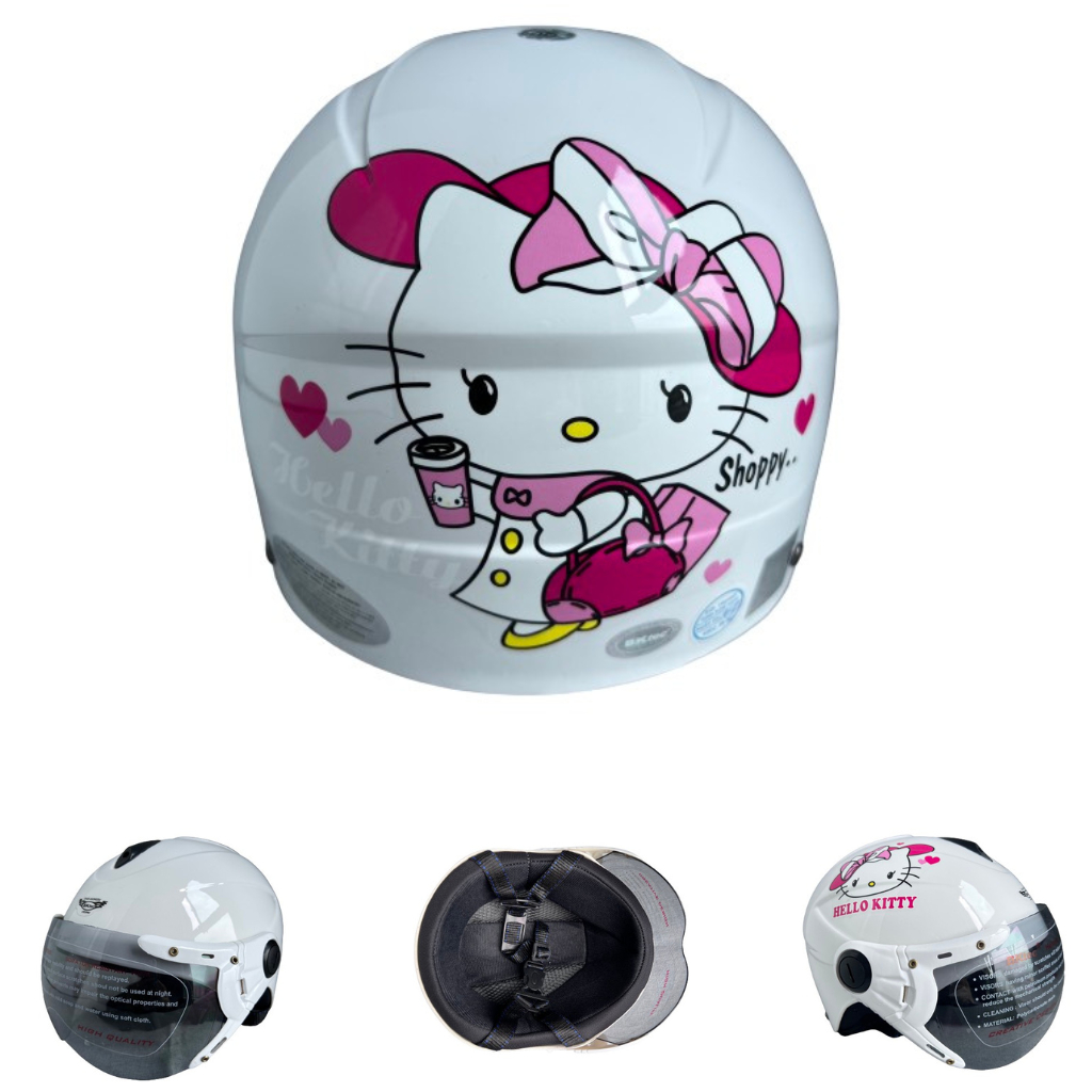 Mũ bảo hiểm trẻ em BKtec - BK14 Trắng Kitty - Dành cho bé từ 5 đến 10 tuổi, bé nặng dưới 30kg - Vòng đầu từ 52-54cm
