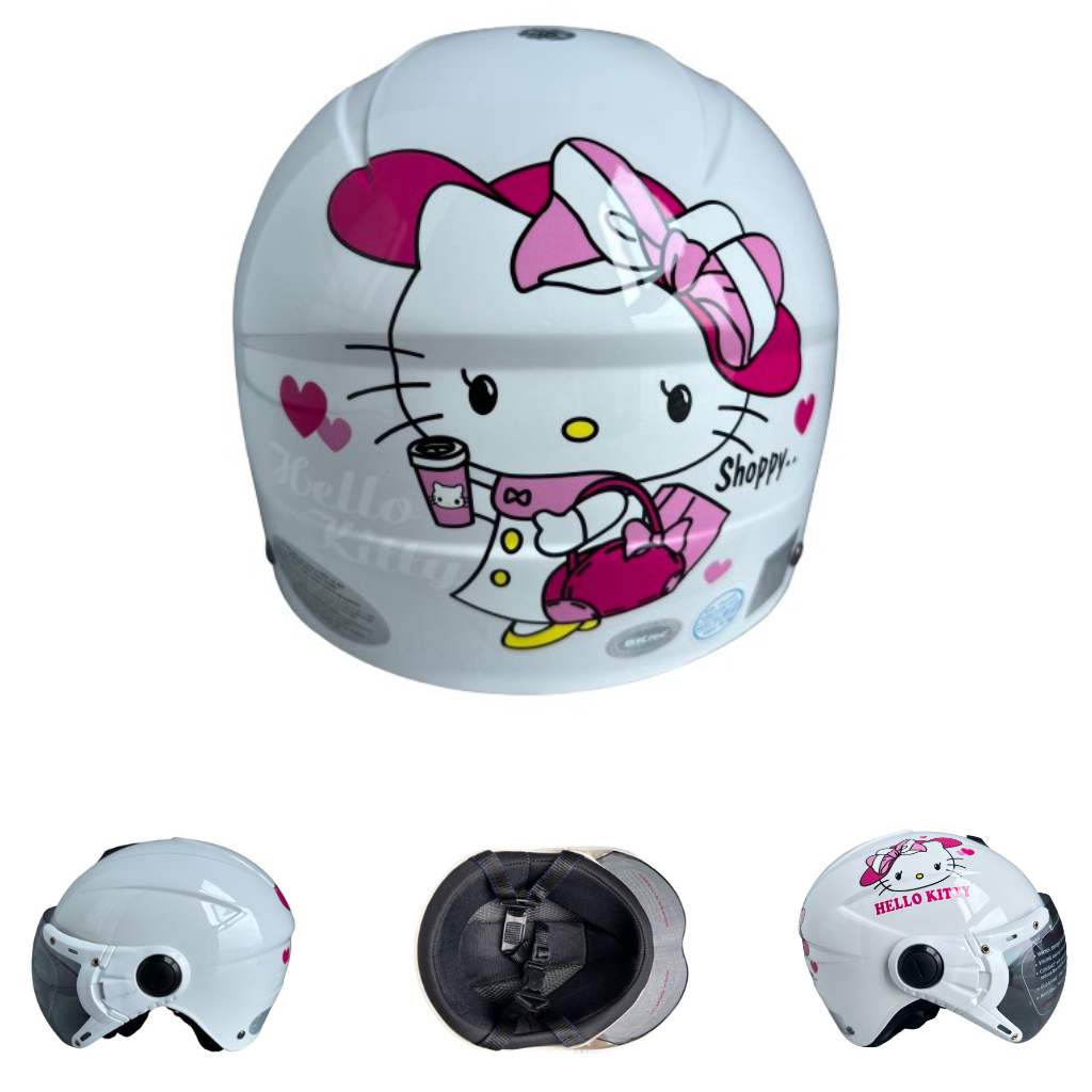 Mũ bảo hiểm trẻ em BKtec - BK14 Trắng Kitty - Dành cho bé từ 5 đến 10 tuổi, bé nặng dưới 30kg - Vòng đầu từ 52-54cm
