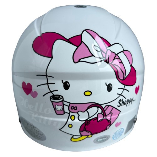 Mũ bảo hiểm trẻ em BKtec - BK14 Trắng Kitty - Dành cho bé từ 5 đến 10 tuổi, bé nặng dưới 30kg - Vòng đầu từ 52-54cm