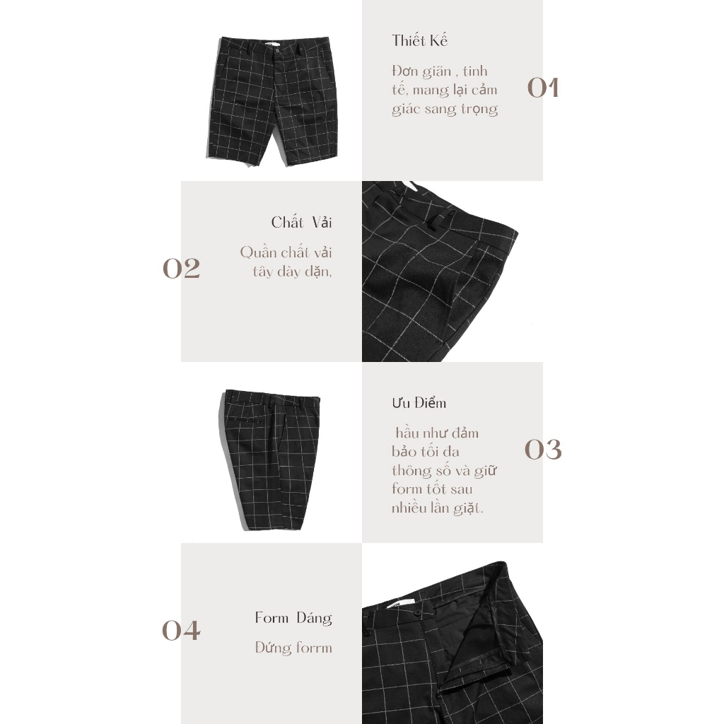 Quần Short Kate Cotton Nam Cao Cấp Checked Black Trousers BY COTTON