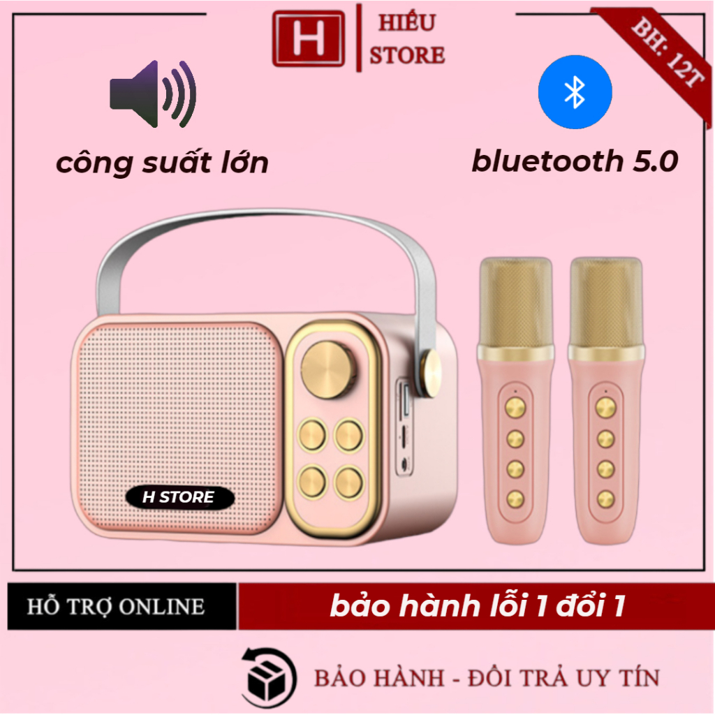 Loa karaoke mini 2 mic dành cho gia đình công suất lớn , thiết kế sang trọng , tiện lợi , nghe hay bass tốt (ys-103HIEU)