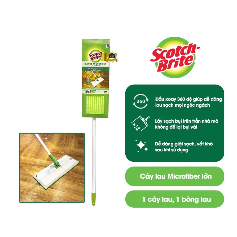 Cây lau nhà đa năng cỡ lớn Microfiber Scotch Brite 3M, thấm hút nước tốt