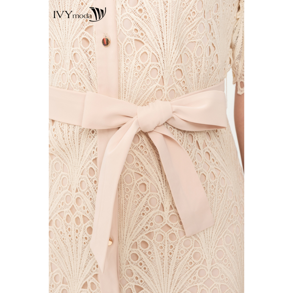 Đầm ren phối đai nơ nữ IVY moda MS 48M8331