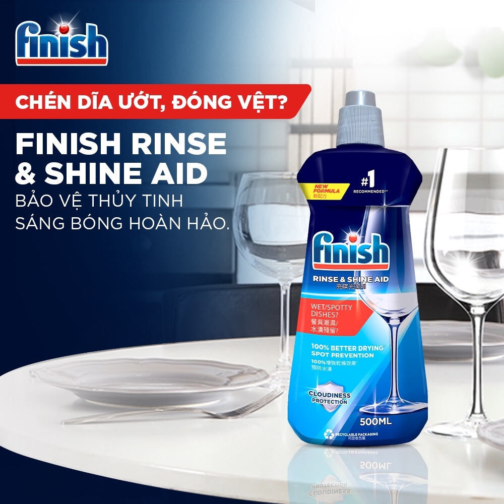 Nước Làm Bóng Chén Bát Finish Chai 800ml /500ml /400ml Tạo Độ Sáng Bóng Làm Khô Chén Bát Nhập Khẩu Châu Âu Chính Hãng