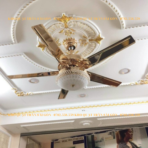 Quạt trần chao thủy tinh 068 5 cánh hợp kim động cơ DC inventer tiết kiệm điện năng 6 mức gió đảo 2 chiều hút ẩm