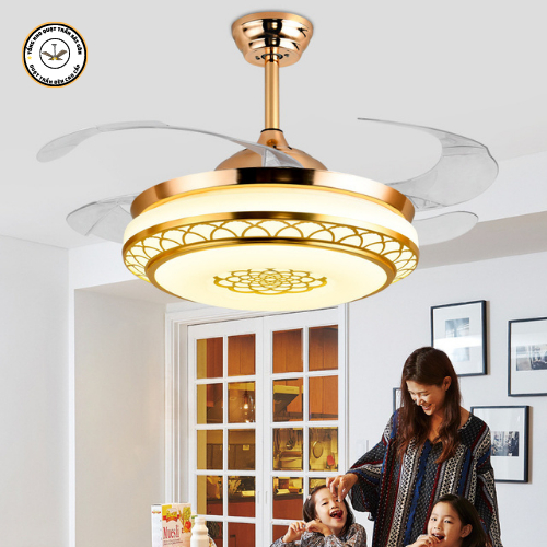 Quạt đèn trần cánh cụp xòe 3 chế độ sáng động cơ DC 6 số trang trí phòng khách phòng ngủ hiện đại bảo hành 10 năm