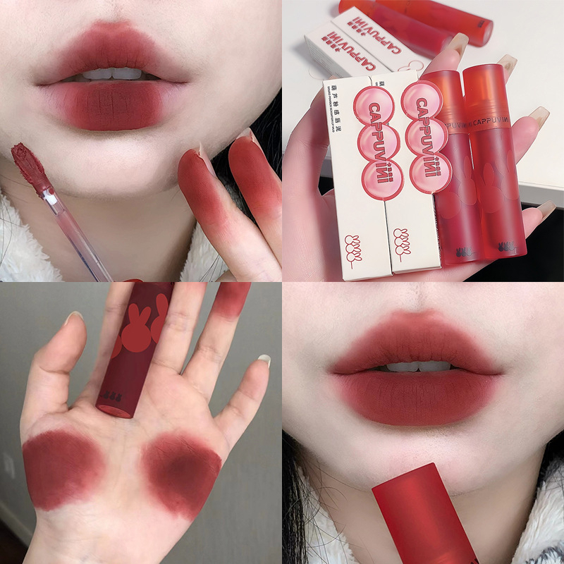 Son kem lì thỏ đỏ CAPPUVINI mềm mịn môi Gourd Powder Sensation Lip Mud chính hãng
