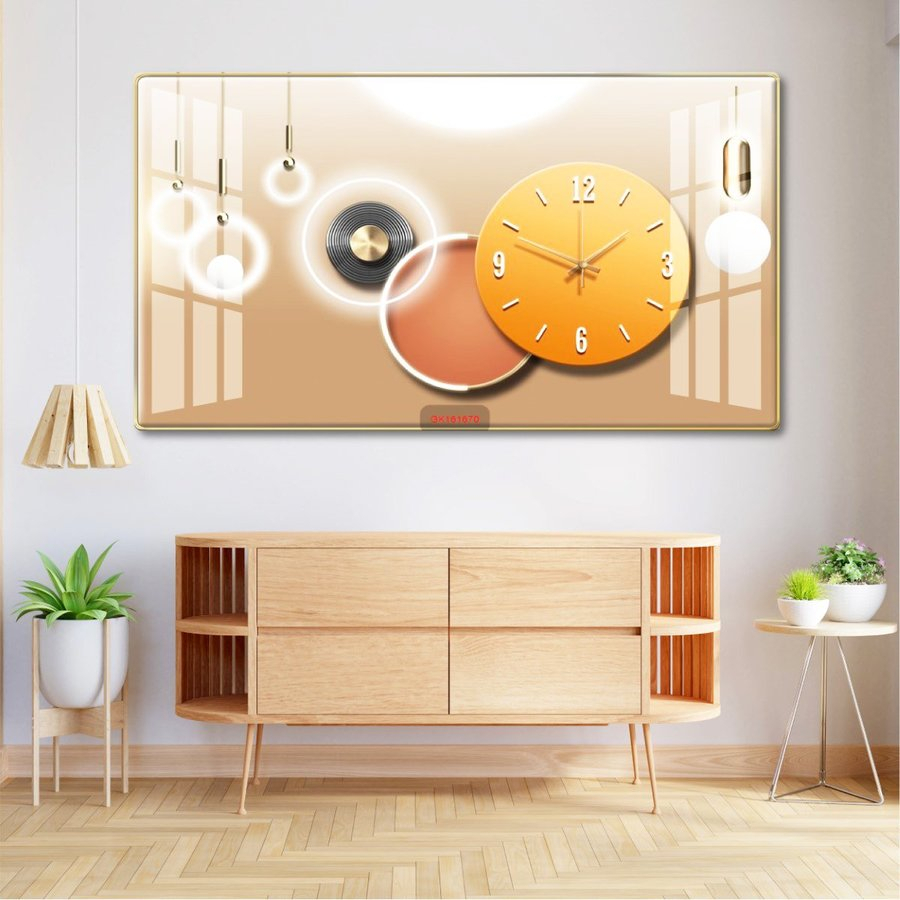 Tranh đồng hồ treo tường tráng gương pha lê UV hươu nai nghệ thuật cao cấp giá rẻ siêu đẹp