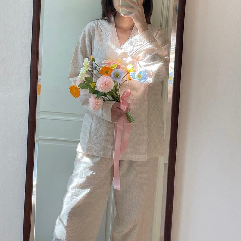 𝐚𝐬𝐡𝐞𝐱𝐢𝐧𝐜𝐡𝐚𝐨:  pyjama caro, bộ đồ ngủ nữ caro thô cotton dáng suông rộng