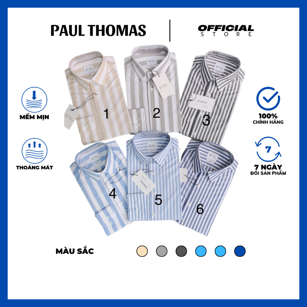 Áo sơ mi dài tay vân kẻ công sở trẻ trung, tôn dáng, thương hiệu PAULTHOMAS cao cấp
