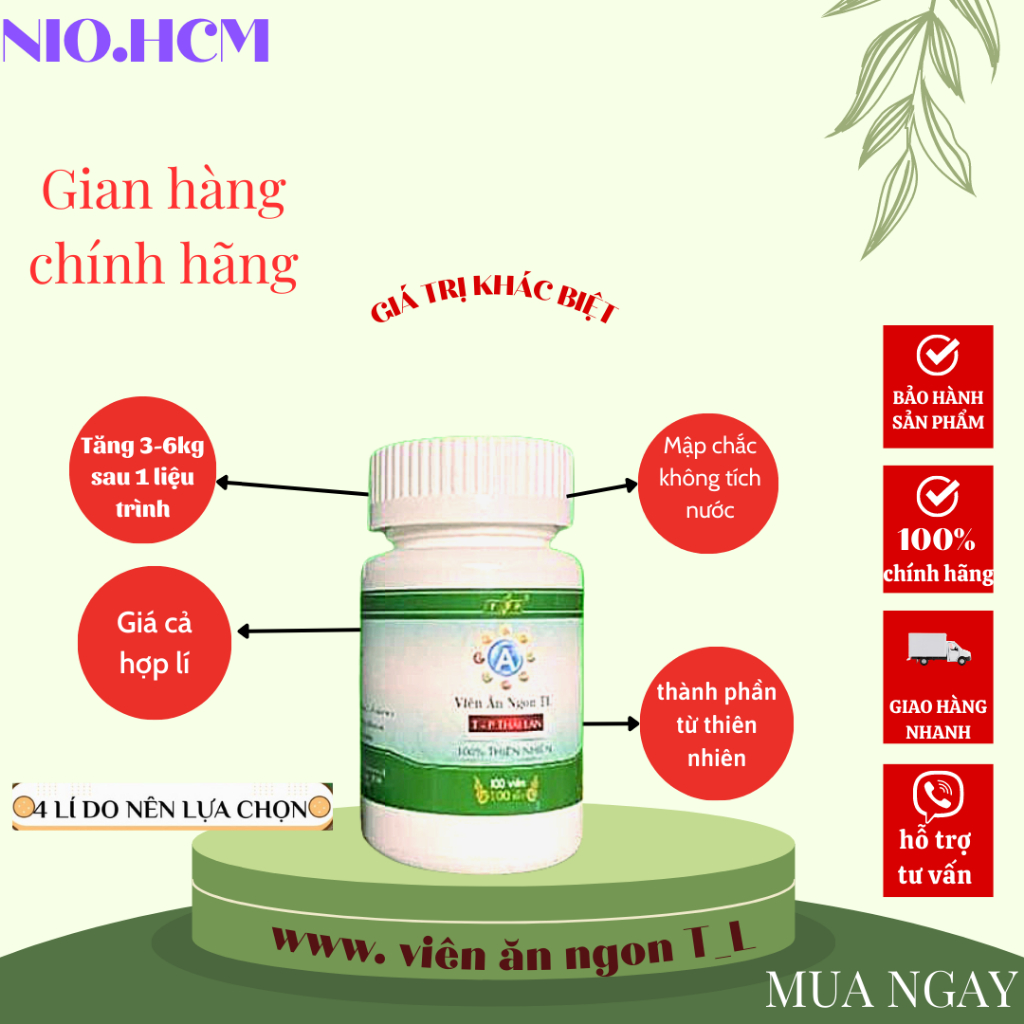 Viên ăn ngon. thực phẩm bổ sung vitamin cho người gầy,cải thiện hệ tiêu hóa,kém ăn,tăng cân an toàn ( T-P thái lan)