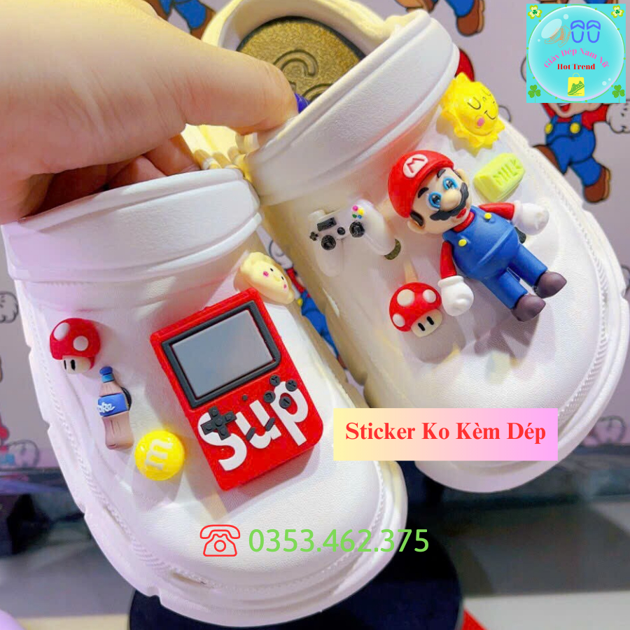 Bộ Sticker Mario Tay Game Phụ Kiện Trang Trí Dép Crocs Jibbitz Charm 3D Gắn Sục Cross Mẫu Mới Siêu Xinh Sẵn Nút Gắn