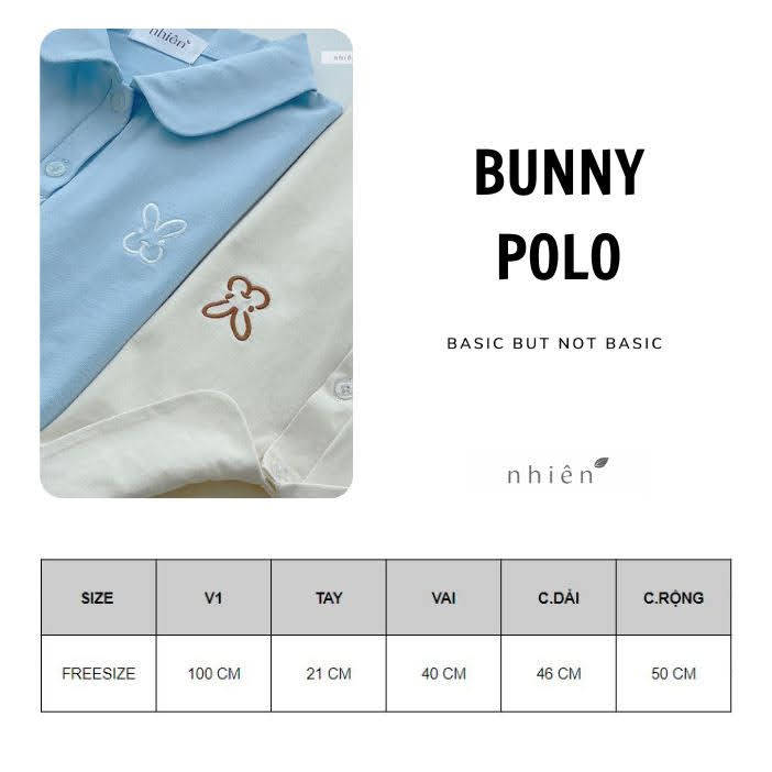 Áo thun polo nữ thêu họa tiết thỏ NHIENVINTAGE - BT211