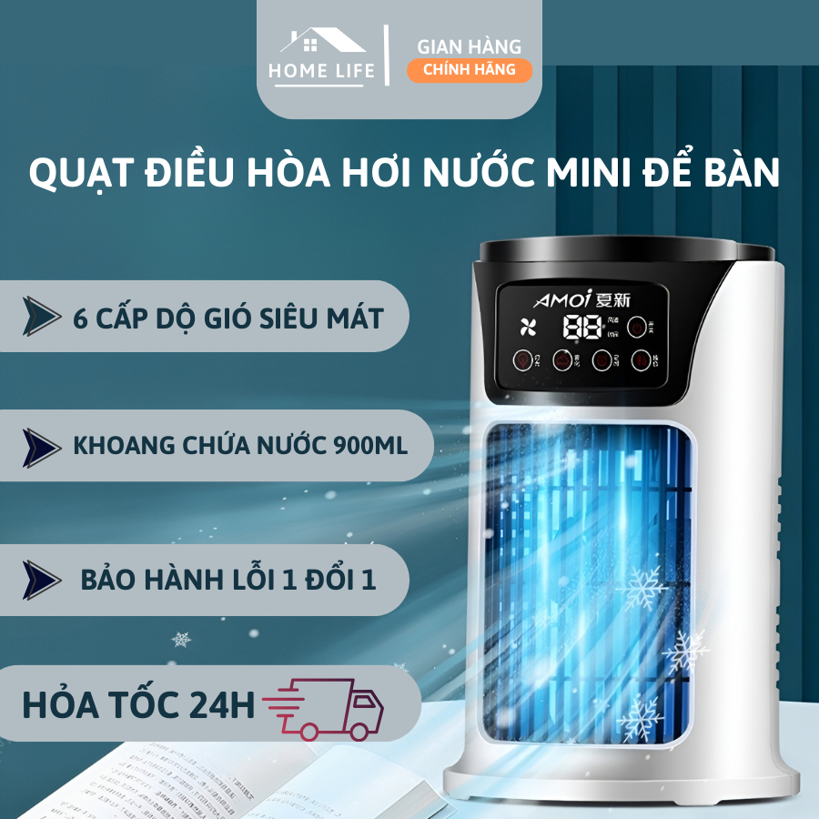 Quạt hơi nước mini để bàn AMOI - Điều hòa làm mát không khí nhanh chóng, công suất cao 18W, 6 cấp độ gió, chứa 300ml