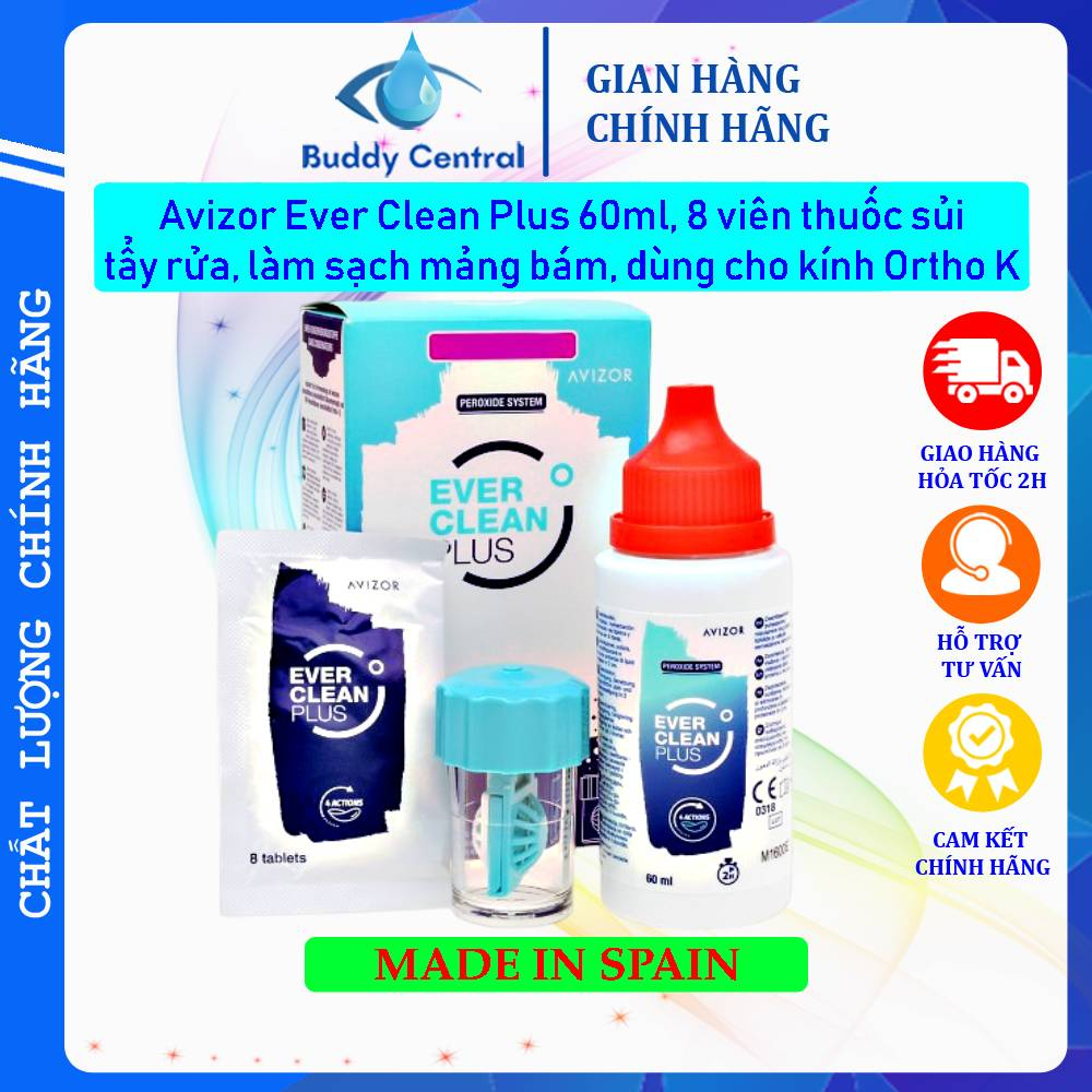 (Date 03/2024) Dung dịch khử trùng và diệt khuẩn lens kính áp tròng Avizor Ever Clean Plus 60ml - Buddy Central