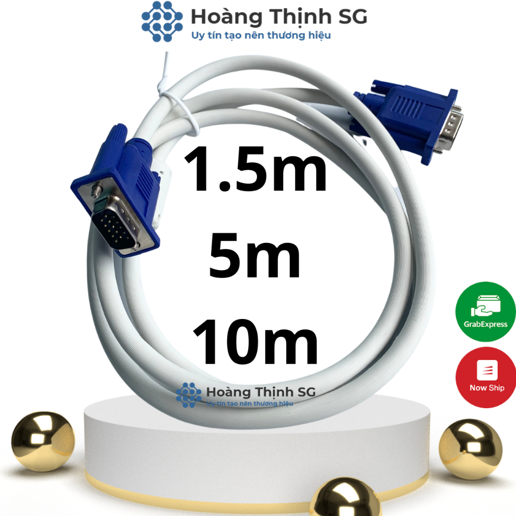 Dây Cáp VGA Trắng dài 1,5M , 5M, 10M chống nhiểu dùng cho tivi, màn hình vi tính