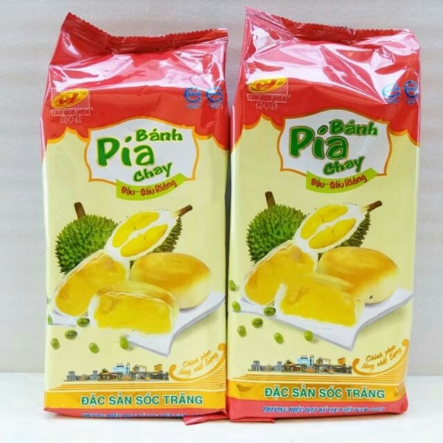 COMBO 10 GÓI BÁNH PÍA CHAY TÂN HUÊ VIÊN NHÂN ĐẬU XANH - SẦU RIÊNG ( gói 400gr/4 cái )