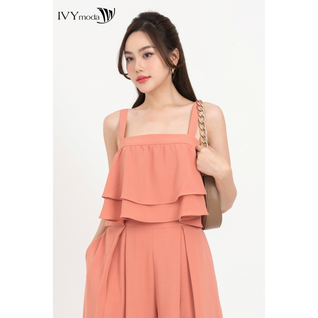 Jumpsuit hai dây phối bèo nữ IVY moda MS 18M8369