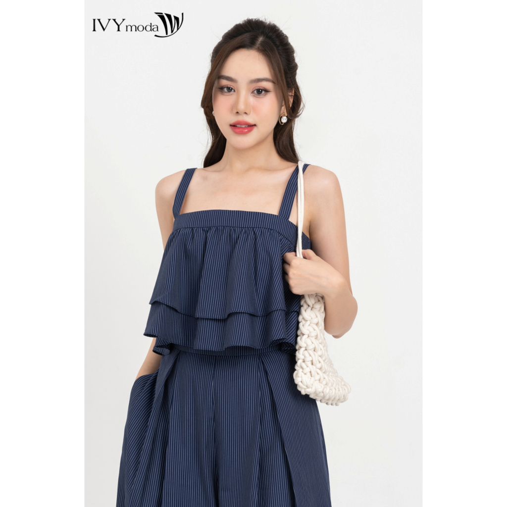 Jumpsuit hai dây phối bèo nữ IVY moda MS 18M8369