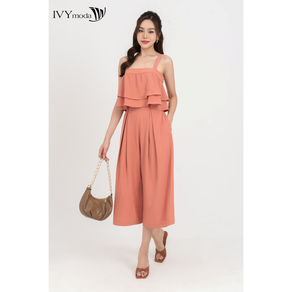 Jumpsuit hai dây phối bèo nữ IVY moda MS 18M8369