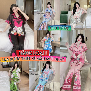 Pijama tay ngắn lụa xước thiết kế mới cao cấp hot trend, đồ bộ nữ lụa xước cao cấp, pijama nữ giá rẻ tận xưởng freeship
