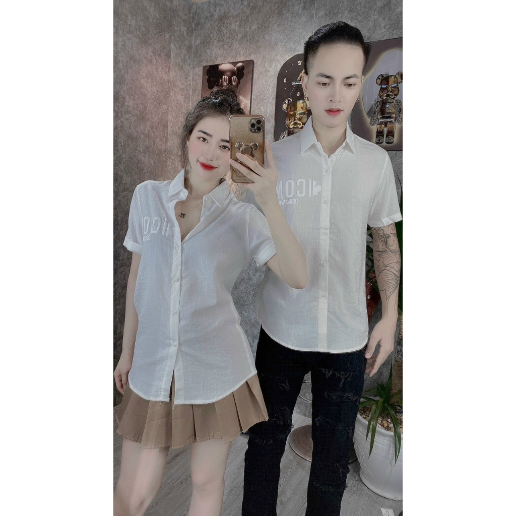 Áo sơ mi nam nữ ngắn tay mẫu mới vải đũi L.V thời trang cao cấp phong cách nổi bật