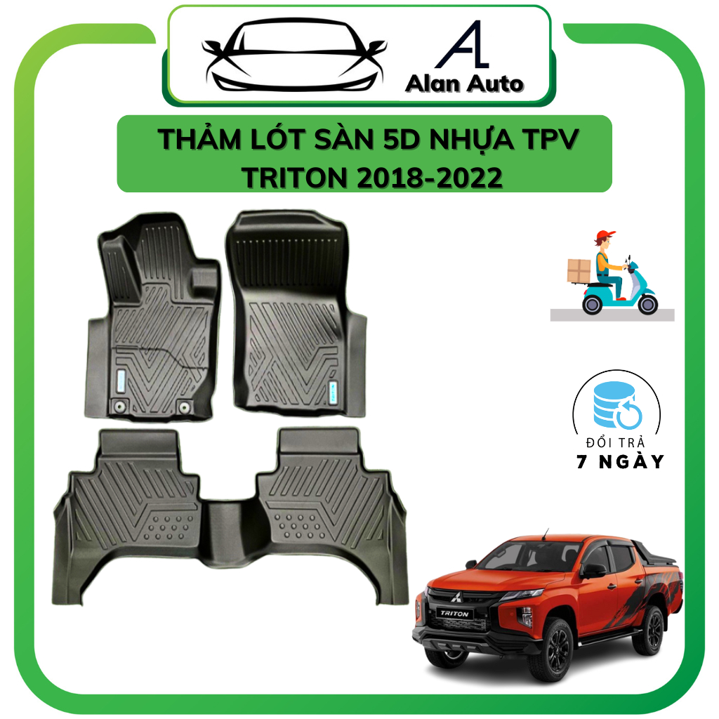 Thảm lót sàn ô tô Mitsubishi Triton 2016-2022 , Thảm nhựa TPE 5D đúc nguyên khối theo xe. Bộ 3 miếng