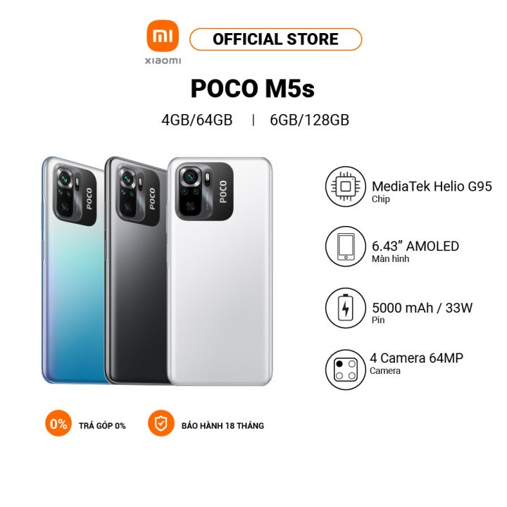 Điện thoại Xiaomi POCO M5s Màn hình AMOLED | MediaTek Helio G95 | Sạc nhanh 33W