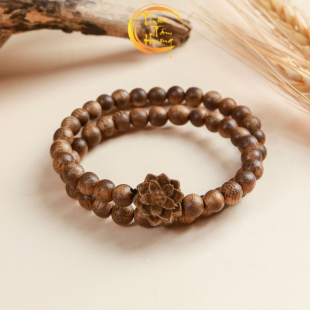 Vòng Tay Trầm Hương Tự Nhiên Vòng đôi mix charm Hoa Sen mang lại nhiều May Mắn- Bình An- Tài Lộc