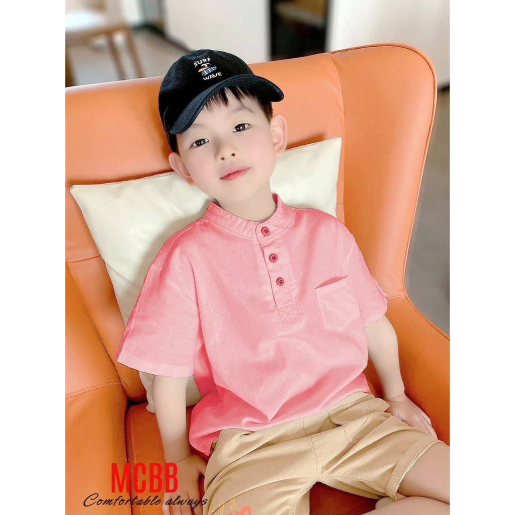 MCBB 7-23Kg 100% Vải Linen Áo Sơ Mi Bé Trai Áo Cộc Tay Bé Trai Áo Trẻ Em Sơ Mi Trắng Học Sinh Áo Bé Trai Từ 1-16 Tuổi Bộ