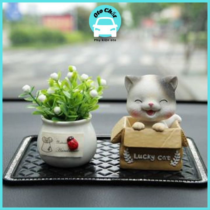 Mèo lucky cat dễ thương trang trí tablo ô tô, để bàn làm việc dễ thương đầu lắc lư