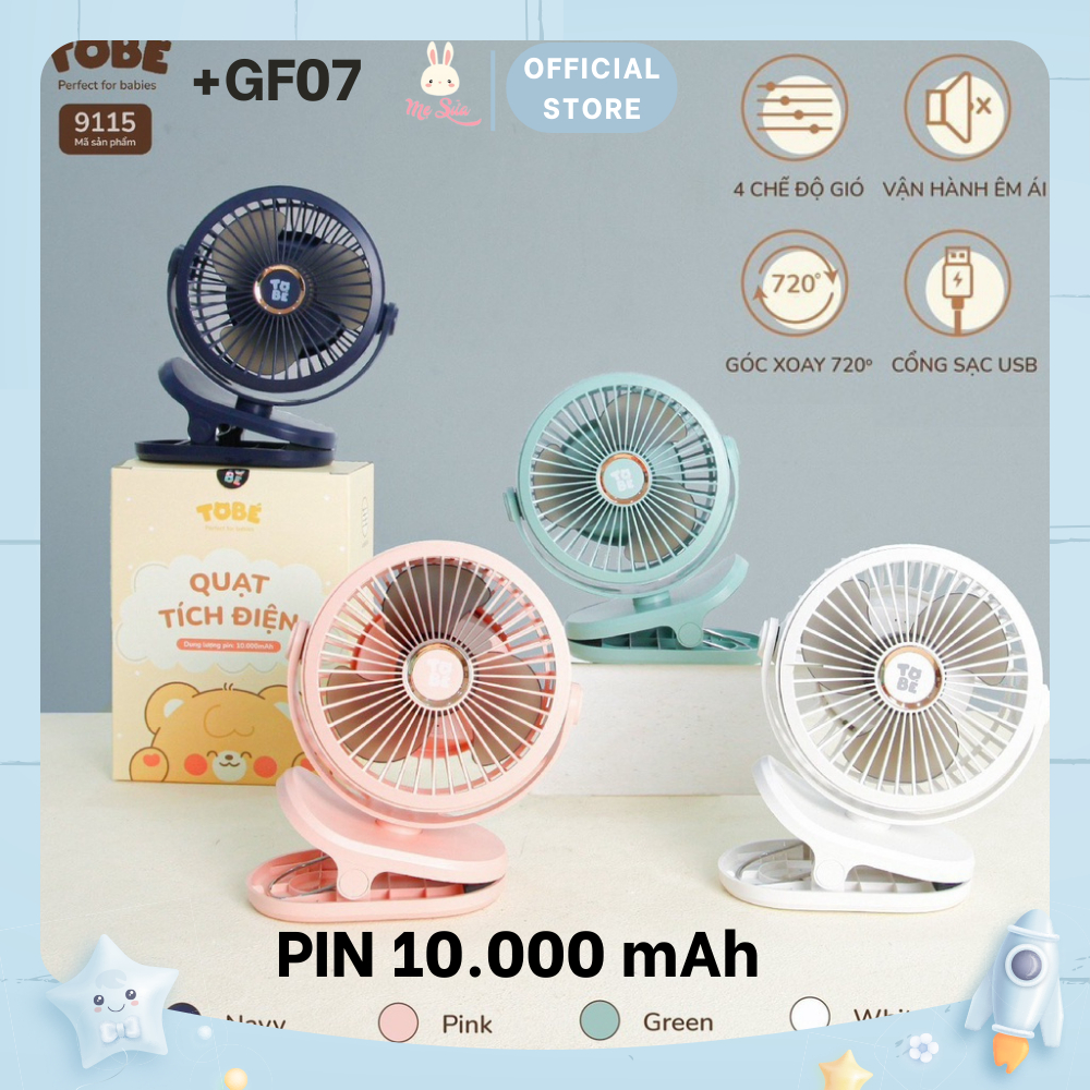 Quạt Kẹp Mini Pin 10000Mah Tobe, Quạt Mini GF07 Kẹp Bàn Xe đẩy Nôi Cũi Sử Dụng Đi Du Lịch Bảo Hành 6 Tháng