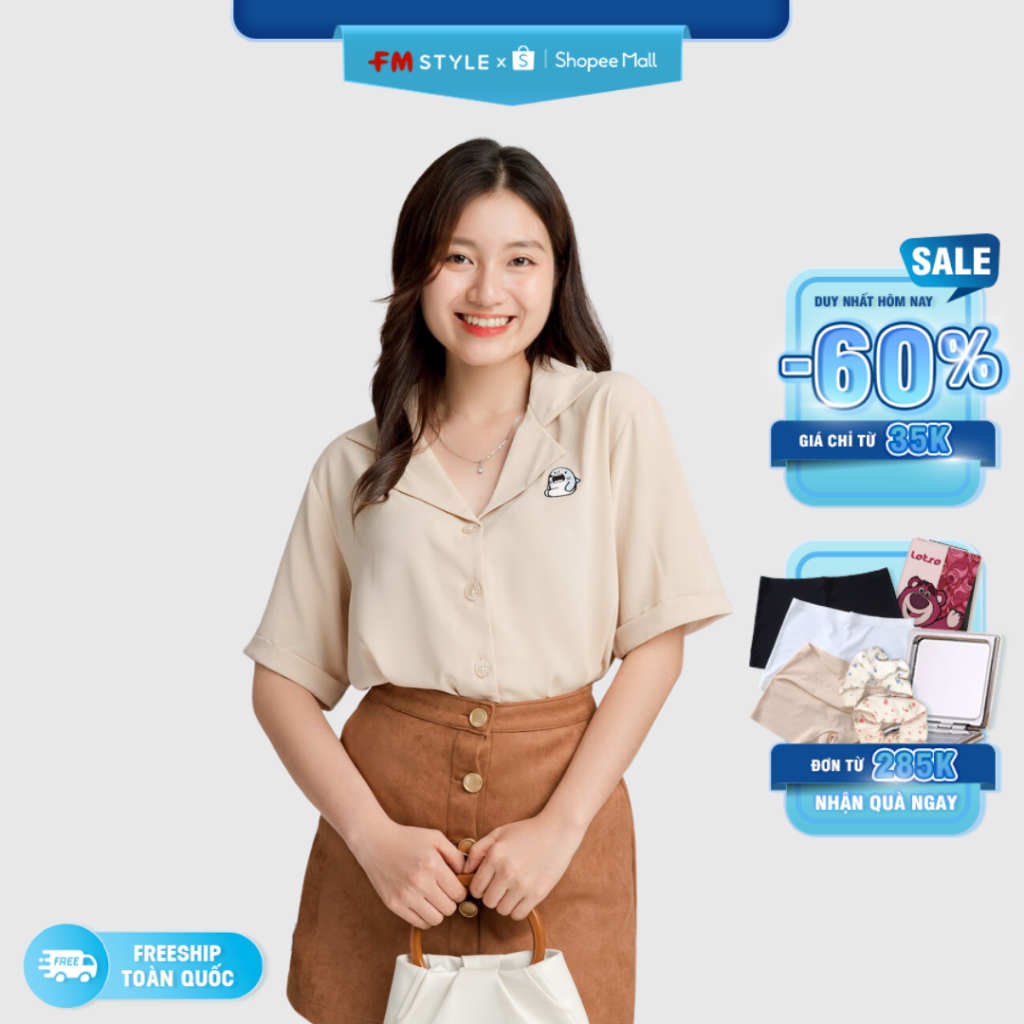 Áo sơ mi nữ FMSTYLE chất liệu kate lụa vải mềm mịn mát nhiều màu sắc thêu logo thích hợp mặc mùa hè 23043134