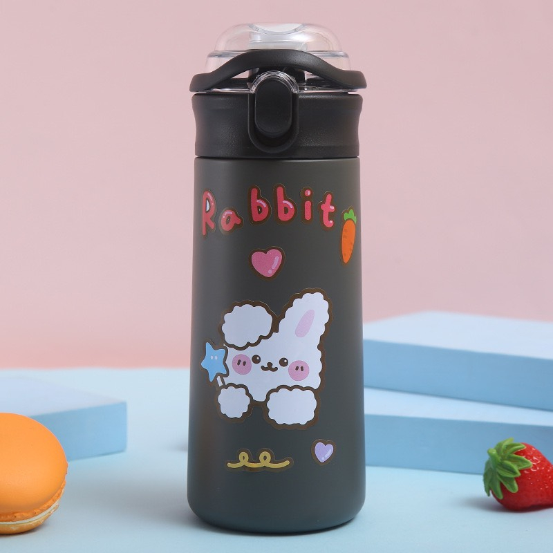 Bình Đựng Nước Giữ Nhiệt Bằng Inox 304 Không Gỉ Tặng Kèm Ống Hút Và Sticker 2D Hoạt Hình Dáng Yêu ,Dung Tích Bình 550ML