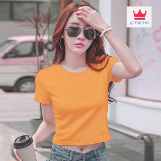 [ Xả Kho Giá Vốn * ] Áo thun Nữ croptop cổ tròn tay ngắn cotton lạnh chất đẹp co giãn chống bai xù