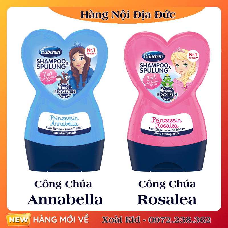 [Hàng nội địa Đức] Dầu gội xả 2in1 Bubchen công chúa cho bé của Đức