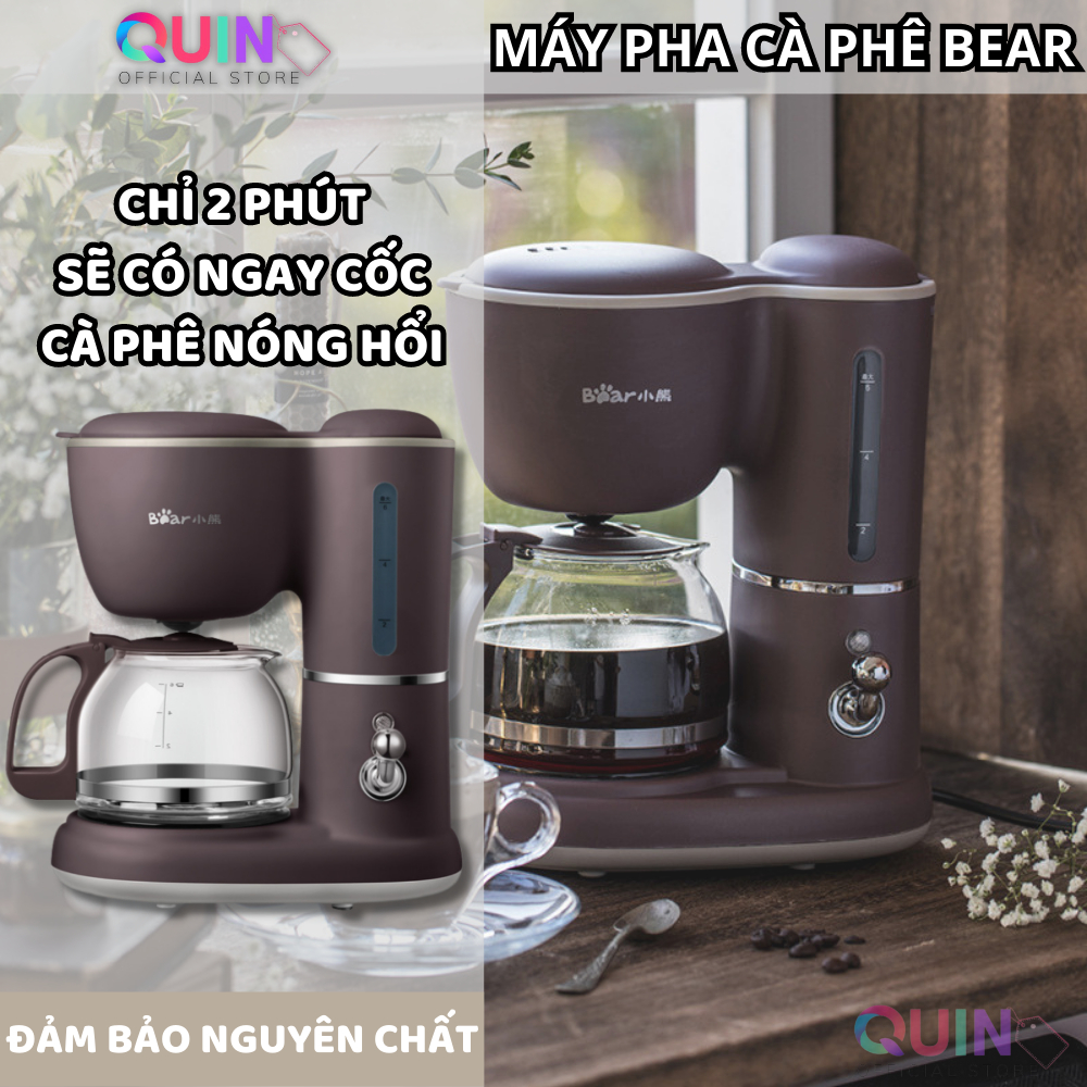 Máy pha cà phê mini tự động "BEAR', pha cafe trà tiện lợi, giữ nguyên chất, dung tích 600ml
