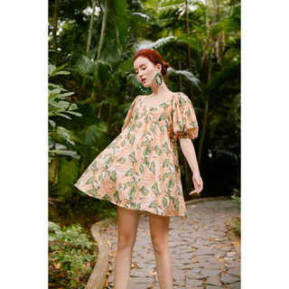 LOÉLIA - Váy Tropical Vibes cotton họa tiết chuối dáng xòe