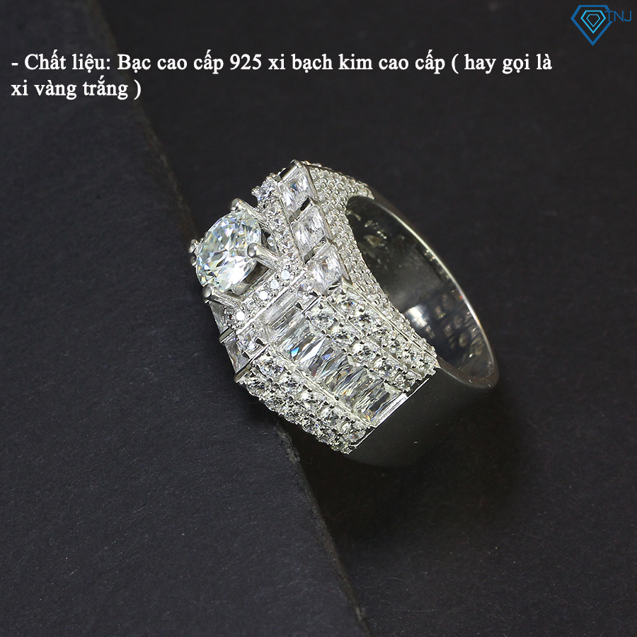 Nhẫn kim cương nam Moissanite viên chủ 7mm xi bạch kim, kiểm định chuẩn GRA cao cấp NNAM0007 - Trang Sức TNJ
