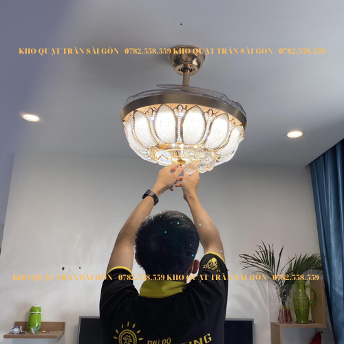 Quạt đèn trần hình cánh sen động cơ DC inventer 6 số 3 chế độ sáng trang trí phòng khách phòng ngủ phòng ăn bảo hành 10N