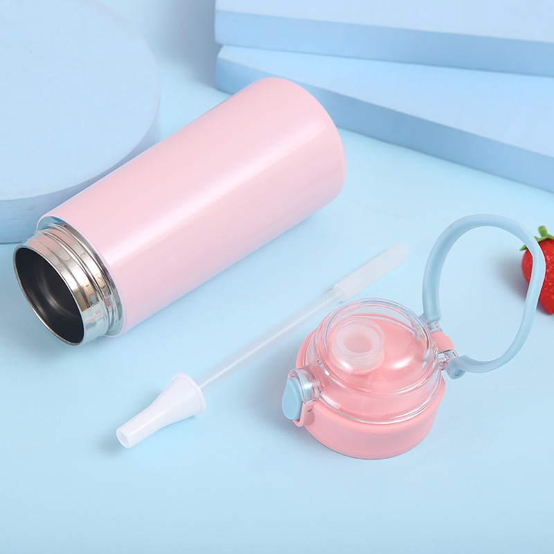 Bình Đựng Nước Giữ Nhiệt Bằng Inox 304 Không Gỉ Tặng Kèm Ống Hút Và Sticker 2D Hoạt Hình Dáng Yêu ,Dung Tích Bình 550ML