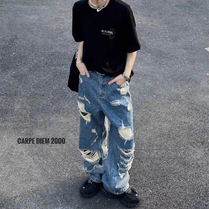 Kanto Ripped Jeans - Quần bò rách nhiều form ống rộng unisex