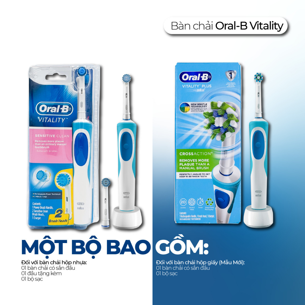 Bàn Chải Điện Oral-B Vitality - Hẹn Giờ 2-Phút, Làm Sạch Sâu Loại Bỏ 100% Mảng Bám, Bàn Chải Điện Cho Người Lớn & Trẻ Em