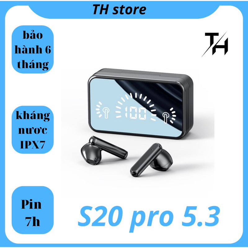 Tai Nghe Không Dây S20 Pro Bluetooth V5.3 - Âm Thanh Hifi 9D Cực Hay Có Micro màn hình LED chống thấm nước,Pin Trâu